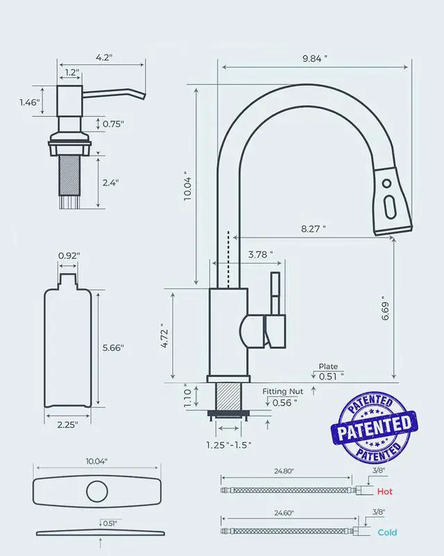 Alt view image 5 of 7 - FORIOUS Black Kitchen Faucet with Soap Dispenser and Pull Down Sprayer, Bar High Arc Single Handle Classic 3 Modes Stainless Steel Faucet for Kitchen Sink Farmhouse RV Laundry Camper