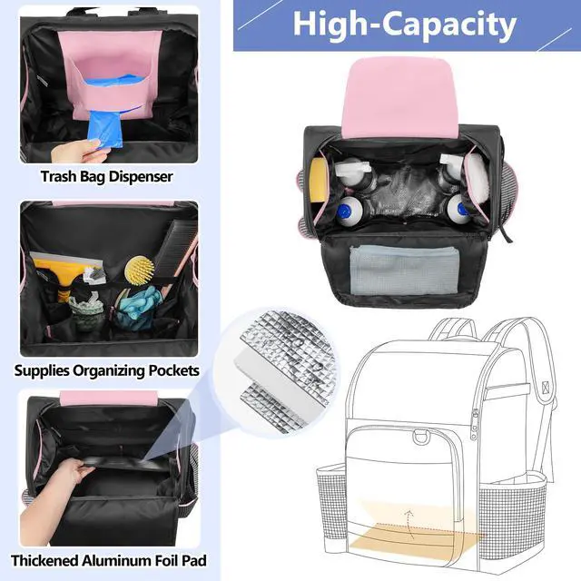 Alt view image 3 of 7 - LoDrid Cleaning Bag with Thickened Adjustable Shoulder Straps, Large Cleaning Caddy Organizer with Multiple Pockets for Cleaning and Housework, Pink (Patent Designed)