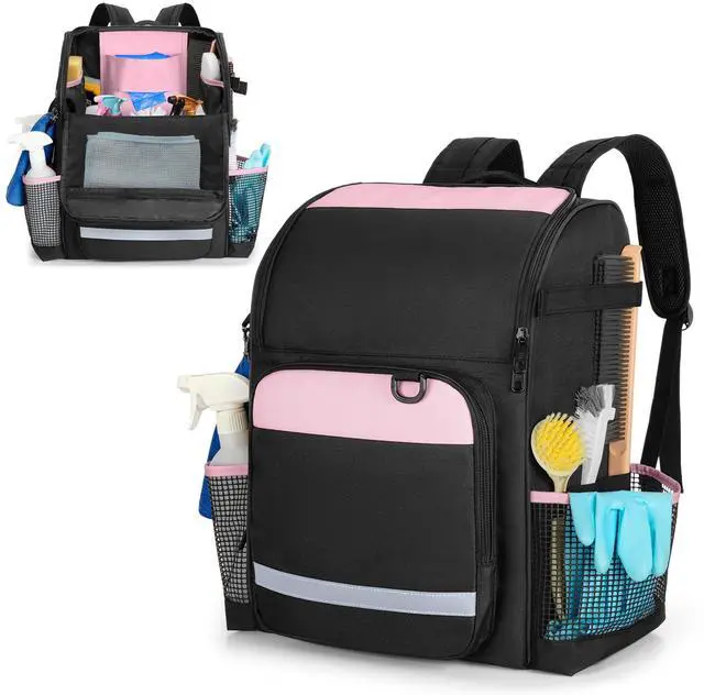 Main image of LoDrid Cleaning Bag with Thickened Adjustable Shoulder Straps, Large Cleaning Caddy Organizer with Multiple Pockets for Cleaning and Housework, Pink (Patent Designed)