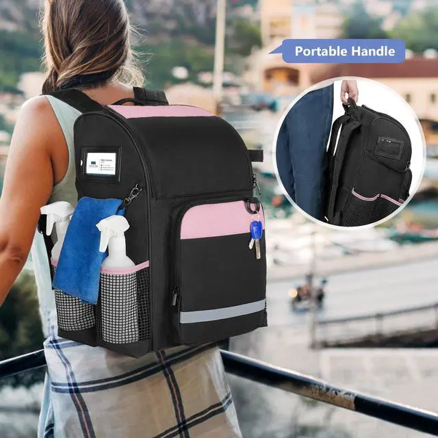 Alt view image 5 of 7 - LoDrid Cleaning Bag with Thickened Adjustable Shoulder Straps, Large Cleaning Caddy Organizer with Multiple Pockets for Cleaning and Housework, Pink (Patent Designed)