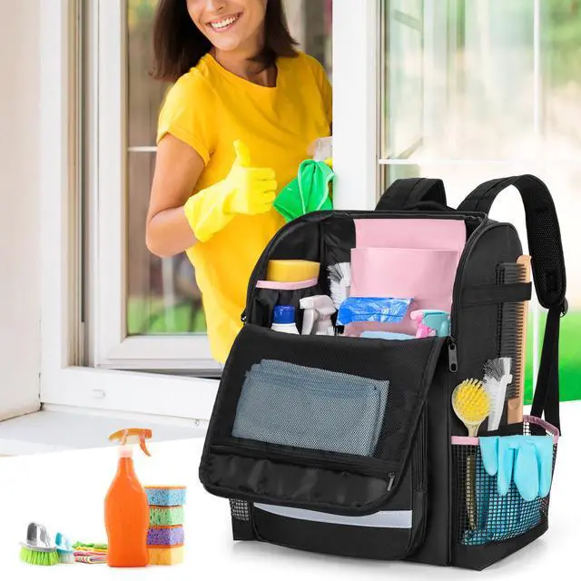 Alt view image 7 of 7 - LoDrid Cleaning Bag with Thickened Adjustable Shoulder Straps, Large Cleaning Caddy Organizer with Multiple Pockets for Cleaning and Housework, Pink (Patent Designed)