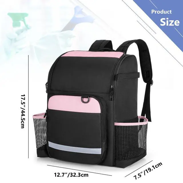 Alt view image 6 of 7 - LoDrid Cleaning Bag with Thickened Adjustable Shoulder Straps, Large Cleaning Caddy Organizer with Multiple Pockets for Cleaning and Housework, Pink (Patent Designed)