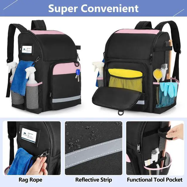 Alt view image 2 of 7 - LoDrid Cleaning Bag with Thickened Adjustable Shoulder Straps, Large Cleaning Caddy Organizer with Multiple Pockets for Cleaning and Housework, Pink (Patent Designed)