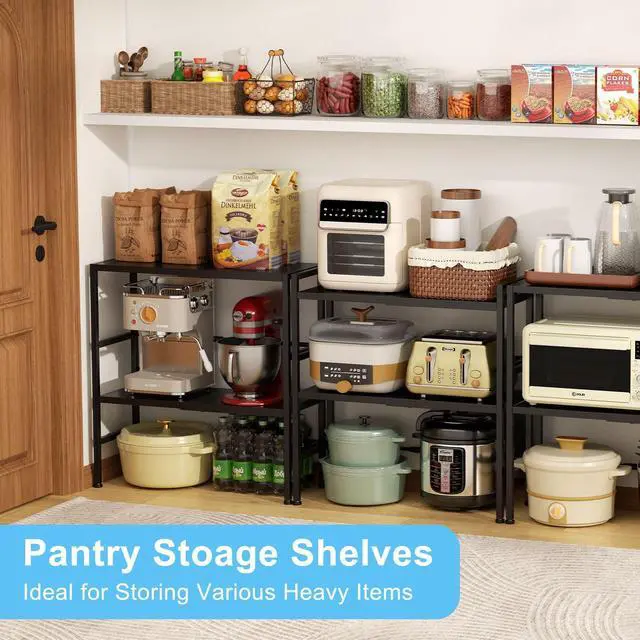 Alt view image 6 of 7 - 2-Tier Expandable Metal Storage Shelves, 150LBS Heavy Duty Shelving Units and Storage,Adjustable Utility Organization and Storage Shelf Rack For Kitchen Garage Laundry Bathroom Pantry Warehouse