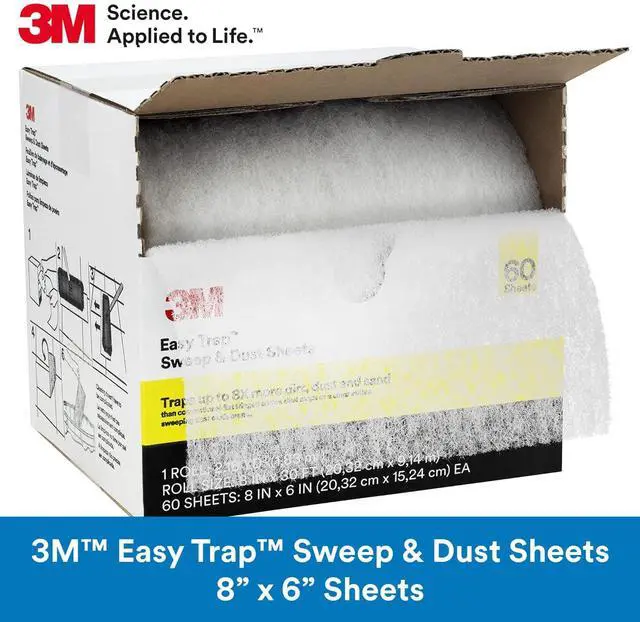 Alt view image 2 of 6 - 3M Easy Trap Sweep and Dust Sheets, 1 Roll of 250 8" x 6" Sheets, Disposable Easy Sweep Floor Duster, Picks Up 8x More Dirt, Dust, Sand, Hair, Works on Dry or Wet Surfaces, 55654W