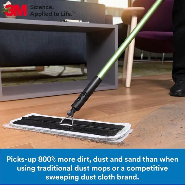 Alt view image 5 of 6 - 3M Easy Trap Sweep and Dust Sheets, 1 Roll of 250 8" x 6" Sheets, Disposable Easy Sweep Floor Duster, Picks Up 8x More Dirt, Dust, Sand, Hair, Works on Dry or Wet Surfaces, 55654W