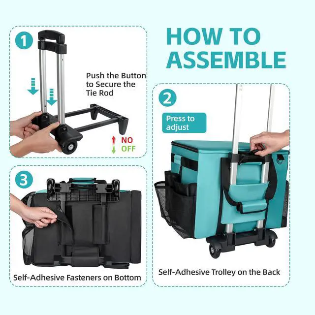 Alt view image 2 of 7 - VSHXENG Rolling Cleaning Caddy Bag with Wheels, Large Cleaning Cart Detachable Trolley, Cleaning Bags for Housekeepers With Shoulder Strap & Multi Pockets for Cleaning Tools Storage (Amber Green)