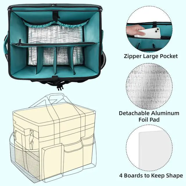 Alt view image 5 of 7 - VSHXENG Rolling Cleaning Caddy Bag with Wheels, Large Cleaning Cart Detachable Trolley, Cleaning Bags for Housekeepers With Shoulder Strap & Multi Pockets for Cleaning Tools Storage (Amber Green)