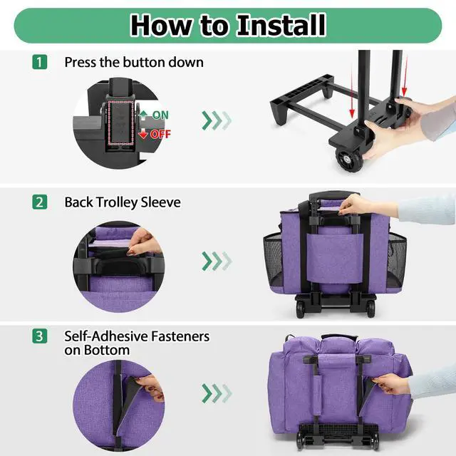 Alt view image 4 of 7 - LoDrid Rolling Cleaning Caddy with Lid, Cleaning Supplies Organizer with Detachable Trolley, Cleaning Caddy Cart on Wheels with Handle and Shoulder Strap for Housekeepers, Purple, Bag Only