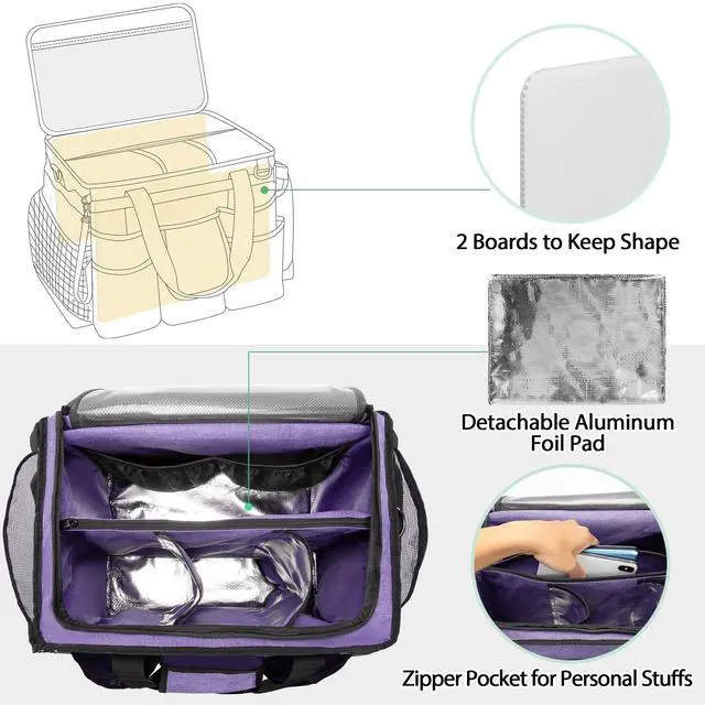 Alt view image 3 of 7 - LoDrid Rolling Cleaning Caddy with Lid, Cleaning Supplies Organizer with Detachable Trolley, Cleaning Caddy Cart on Wheels with Handle and Shoulder Strap for Housekeepers, Purple, Bag Only