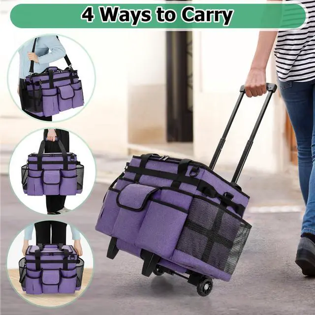 Alt view image 5 of 7 - LoDrid Rolling Cleaning Caddy with Lid, Cleaning Supplies Organizer with Detachable Trolley, Cleaning Caddy Cart on Wheels with Handle and Shoulder Strap for Housekeepers, Purple, Bag Only