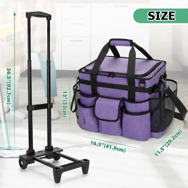 Alt view image 6 of 7 - LoDrid Rolling Cleaning Caddy with Lid, Cleaning Supplies Organizer with Detachable Trolley, Cleaning Caddy Cart on Wheels with Handle and Shoulder Strap for Housekeepers, Purple, Bag Only