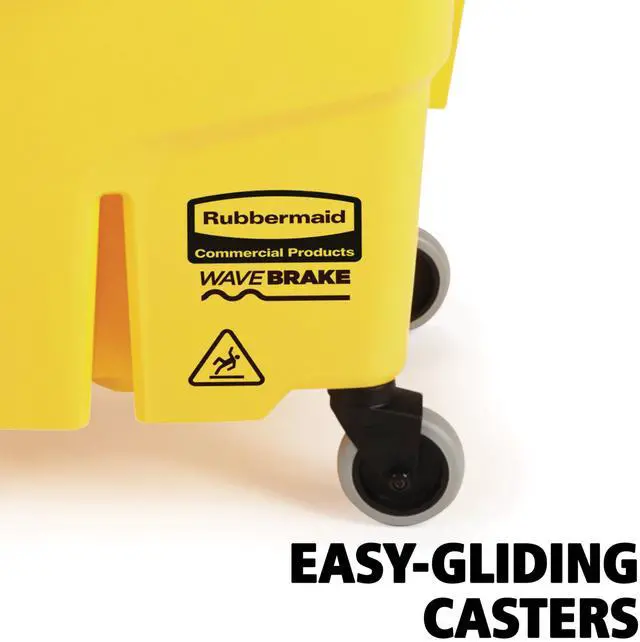 Alt view image 4 of 7 - Rubbermaid Commercial Products WaveBrake 35 Qt. Side-Press Mop Bucket and Wringer Combo on Wheels Yellow for Professional/Industrial/Business Heavy-Duty Floor Cleaning/Mopping