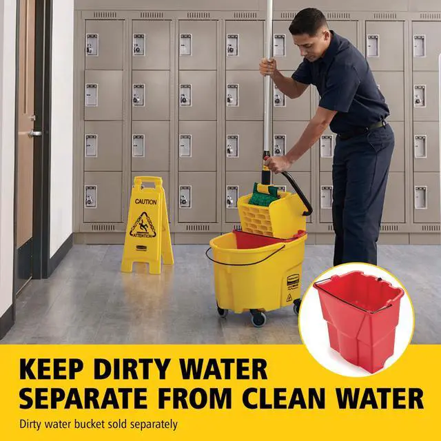 Alt view image 6 of 7 - Rubbermaid Commercial Products WaveBrake 35 Qt. Side-Press Mop Bucket and Wringer Combo on Wheels Yellow for Professional/Industrial/Business Heavy-Duty Floor Cleaning/Mopping