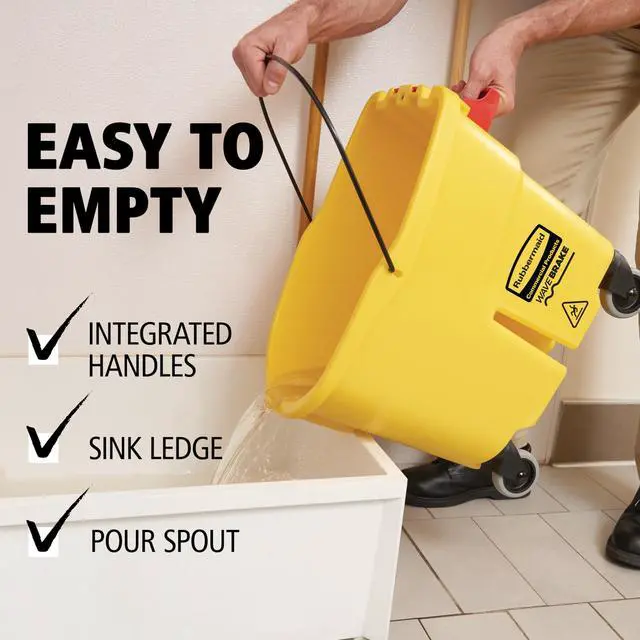 Alt view image 5 of 7 - Rubbermaid Commercial Products WaveBrake 35 Qt. Side-Press Mop Bucket and Wringer Combo on Wheels Yellow for Professional/Industrial/Business Heavy-Duty Floor Cleaning/Mopping