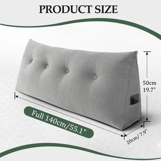 Alt view image 2 of 7 - Huatean Home Soft Headboard Pillow Twin Size, Wall Backrest Wedge Pillow Headboard Twin XL, Reading Backboard Pillows, Large Dorm Daybed Bolster Pillows for Back Support with Removable Cover, Beige