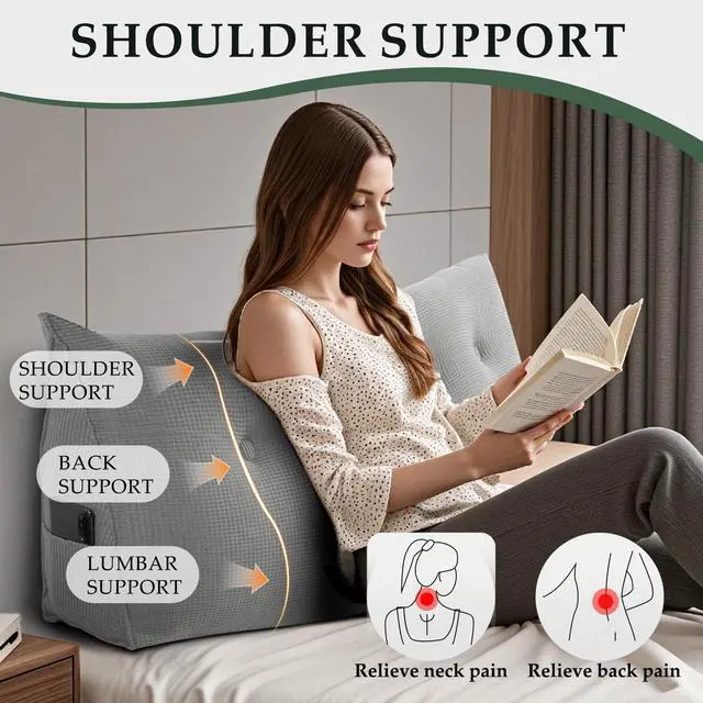 Alt view image 3 of 7 - Huatean Home Soft Headboard Pillow Twin Size, Wall Backrest Wedge Pillow Headboard Twin XL, Reading Backboard Pillows, Large Dorm Daybed Bolster Pillows for Back Support with Removable Cover, Beige