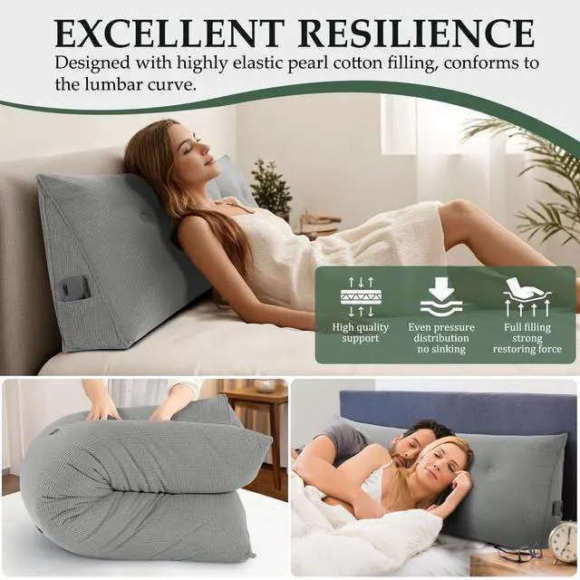 Alt view image 4 of 7 - Huatean Home Soft Headboard Pillow Twin Size, Wall Backrest Wedge Pillow Headboard Twin XL, Reading Backboard Pillows, Large Dorm Daybed Bolster Pillows for Back Support with Removable Cover, Beige