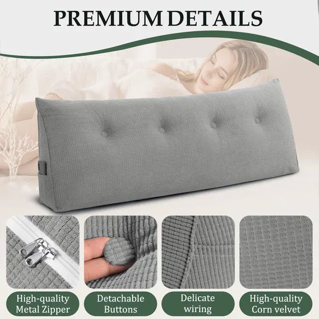 Alt view image 5 of 7 - Huatean Home Soft Headboard Pillow Twin Size, Wall Backrest Wedge Pillow Headboard Twin XL, Reading Backboard Pillows, Large Dorm Daybed Bolster Pillows for Back Support with Removable Cover, Beige