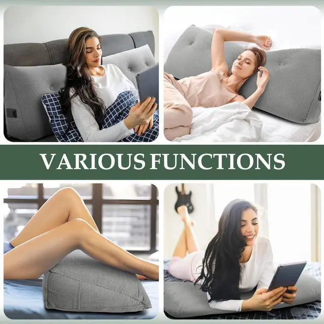 Alt view image 6 of 7 - Huatean Home Soft Headboard Pillow Twin Size, Wall Backrest Wedge Pillow Headboard Twin XL, Reading Backboard Pillows, Large Dorm Daybed Bolster Pillows for Back Support with Removable Cover, Beige