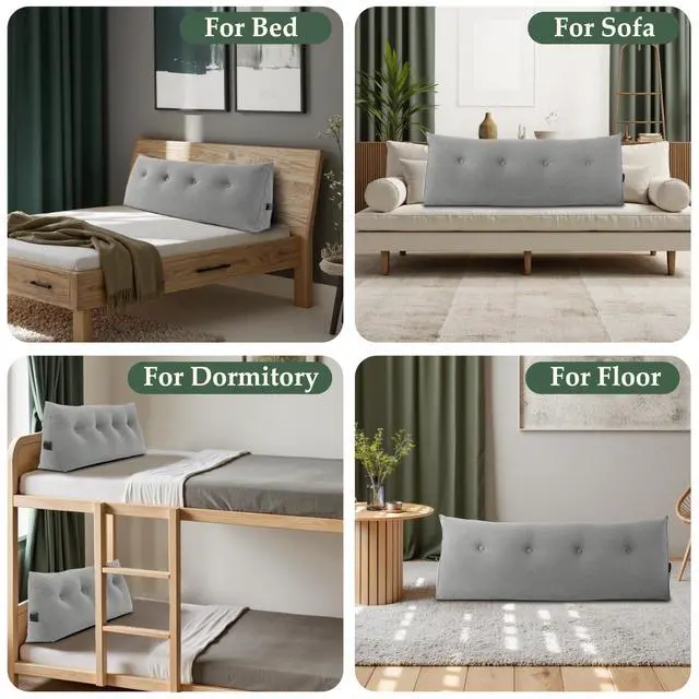 Alt view image 7 of 7 - Huatean Home Soft Headboard Pillow Twin Size, Wall Backrest Wedge Pillow Headboard Twin XL, Reading Backboard Pillows, Large Dorm Daybed Bolster Pillows for Back Support with Removable Cover, Beige