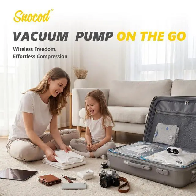Alt view image 5 of 7 - SNOCOD 15 Pack Vacuum Storage Bags with -70KPa Electric Pump, Premium Tear-Resistant Reusable Bags for Clothing, Space Saving Essentials for Travel, Alpine White