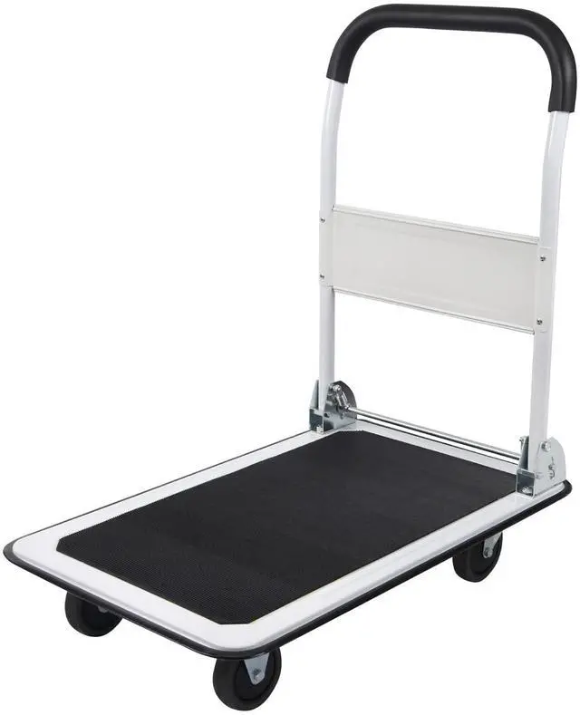 Alt view image 2 of 6 - LEADALLWAY Foldable Push Cart Platform Cart 330lbs Capacity 4 Wheels 28.7x18.5x32.3inches White with 2 Ropes Small Flatbed Cart