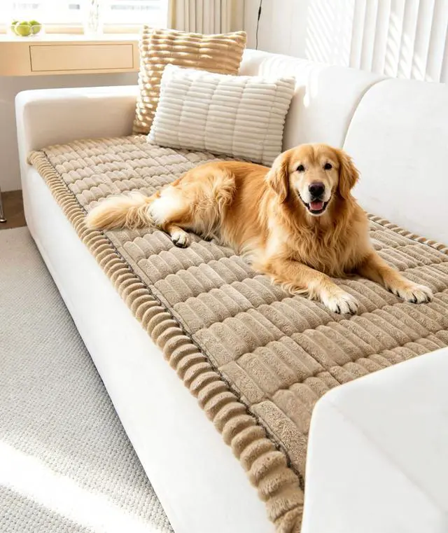 Main image of OTOB Couch Covers for 3 Cushion Sofa Pet Friendly, Plush Fuzzy Non Slip Sofa Covers Washable, Soft All Seasons Sofa Slipcovers Furniture Protector Dog Bed Mat (Coffee, 27.6" x 82.7")