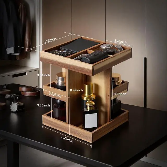Alt view image 2 of 7 - EXIN DECHEN Cologne Organizer for Men,Cologne Stand,3 Tier Wooden Perfume Shelf with Rotate,Desk Organizer,Gift for Dad From Wife,Husband Boyfriend Birthday Gift Ideas,Fathers Day Gift for Men