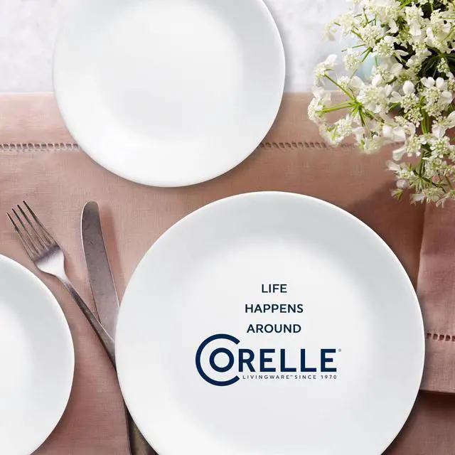 Alt view image 4 of 7 - Corelle Vitrelle 18-Piece Service for 6 Dinnerware Set Triple Layer Glass and Chip Resistant, Lightweight Round Plates and Bowls Set, Winter Frost White