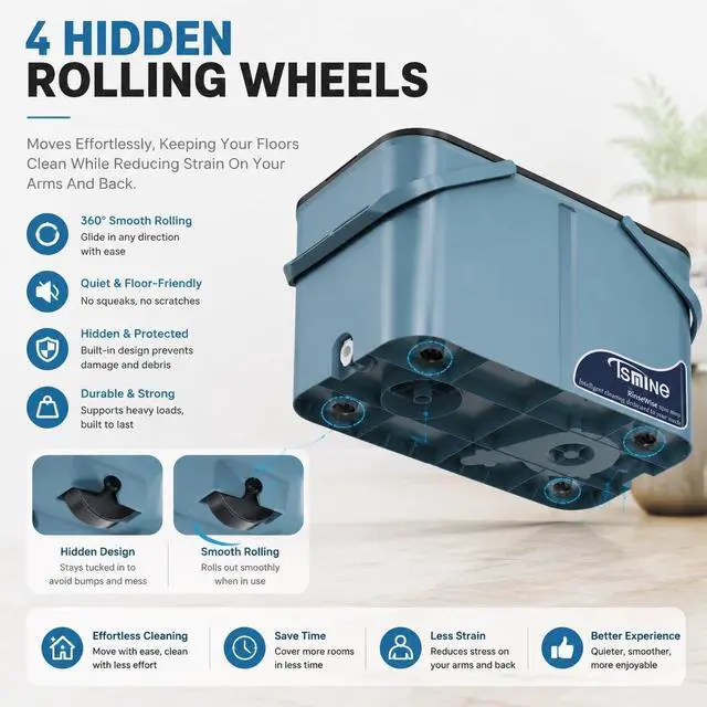 Alt view image 4 of 7 - Spin Mop for Large Homes & Big Floor Cleaning, Clean & Dirty Water Separation Mop Bucket for Family & Pet Homes,4-Chamber System, Glide Wheels, Safe for Hardwood & Tile, Adjustable Handle, 6 Mop Heads
