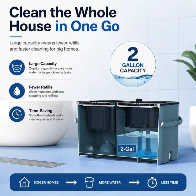 Alt view image 5 of 7 - Spin Mop for Large Homes & Big Floor Cleaning, Clean & Dirty Water Separation Mop Bucket for Family & Pet Homes,4-Chamber System, Glide Wheels, Safe for Hardwood & Tile, Adjustable Handle, 6 Mop Heads