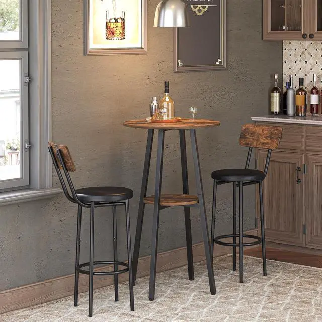 Alt view image 2 of 7 - HOOBRO Bar Table, Round Pub Table, 2-Tier with Storage, 37.4" High Top for Small Spaces, with Top Particleboard for Kitchen, Easy to Assemble, Rustic Brown BF55BT01