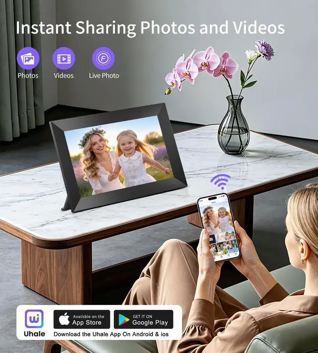 Alt view image 2 of 7 - Uhale 10.1" Digital Picture Frame with 32GB Storage Support SD Card, Electronic Photo Frames with 1280x800 HD IPS Touch Screen, Instantly and Securely Share Memories, Send Wishes from Anywhere