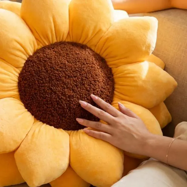 Alt view image 3 of 7 - Green Philosophy Co. 3D Sunflower Shaped Decorative Throw Pillow - Soft Plush Cushion for Bed and Couch, Cute Boho & Cottagecore Home Decor Accent, Golden Yellow, 20 Inches