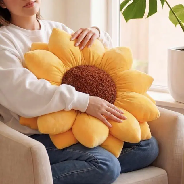 Alt view image 4 of 7 - Green Philosophy Co. 3D Sunflower Shaped Decorative Throw Pillow - Soft Plush Cushion for Bed and Couch, Cute Boho & Cottagecore Home Decor Accent, Golden Yellow, 20 Inches