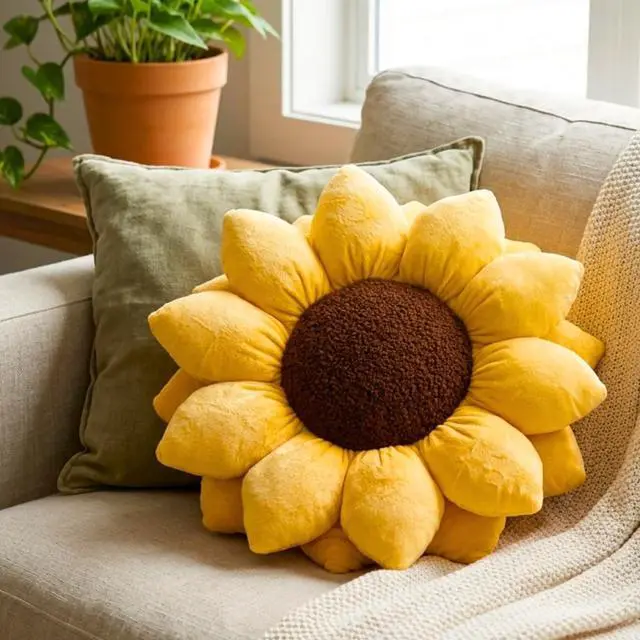 Alt view image 6 of 7 - Green Philosophy Co. 3D Sunflower Shaped Decorative Throw Pillow - Soft Plush Cushion for Bed and Couch, Cute Boho & Cottagecore Home Decor Accent, Golden Yellow, 20 Inches