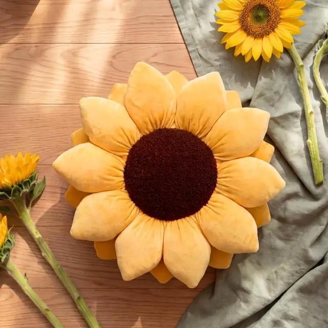 Alt view image 7 of 7 - Green Philosophy Co. 3D Sunflower Shaped Decorative Throw Pillow - Soft Plush Cushion for Bed and Couch, Cute Boho & Cottagecore Home Decor Accent, Golden Yellow, 20 Inches