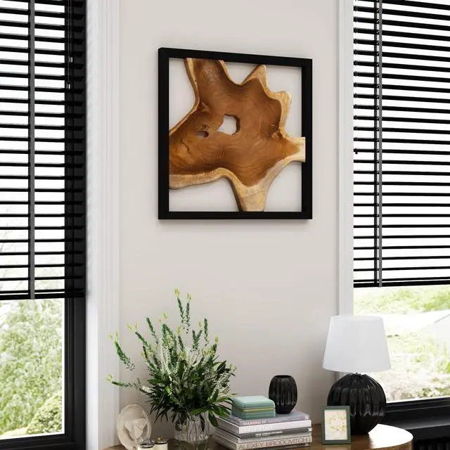 Alt view image 6 of 7 - JOLLYMER 2 Pack Live Edge Teak Wood Wall Decor, Rustic Wooden Wall Art, Handcrafted Home Decoration for Living Room Bedroom Office, 17"x17" Natural Frame