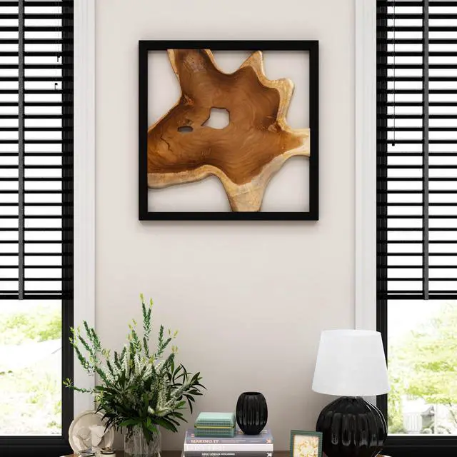 Alt view image 5 of 7 - JOLLYMER 2 Pack Live Edge Teak Wood Wall Decor, Rustic Wooden Wall Art, Handcrafted Home Decoration for Living Room Bedroom Office, 17"x17" Natural Frame