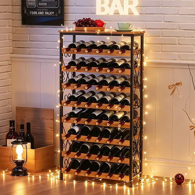 Alt view image 3 of 7 - Sonyabecca 48 Bottle Wine Rack Freestanding Floor with Wood Top,8-Tier Wine Storage Shelf with Serving Station, Wine Holder for Kitchen, Bar, Dining Room, Home Bar Cabinet for Wine Bottles, No Wobble