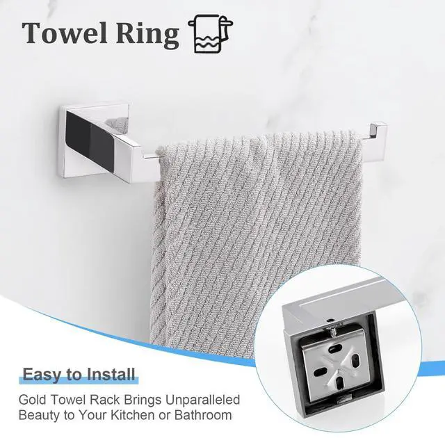 Alt view image 3 of 7 - TURS 5-Piece Bathroom Hardware Set Polished Towel Bar Sets Include 23.4 Inch Towel Rail Hand Towel Bar Tissue Holder and 2 Towel Hooks, Stainless Steel Wall Mounted Towel Racks for Bathroom