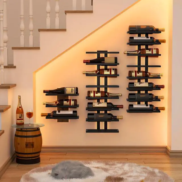 Alt view image 4 of 7 - Hoctieon 3-Set 8 Tier Wall Mount Wine Rack (24 Tiers), Wall Racks for Wine Bottles Display and Storage, Hanging Bottle Organizer for Living Room, Dining Room, Wine Cellar, Bar, Black