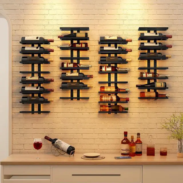 Alt view image 2 of 7 - Hoctieon 3-Set 8 Tier Wall Mount Wine Rack (24 Tiers), Wall Racks for Wine Bottles Display and Storage, Hanging Bottle Organizer for Living Room, Dining Room, Wine Cellar, Bar, Black