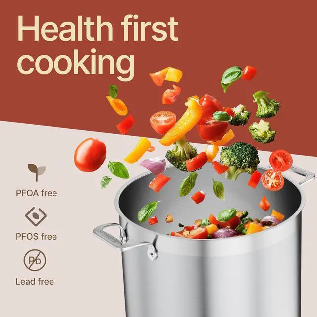 Alt view image 4 of 7 - Stainless Steel Stockpot with Lid 20 Quart, Durable 18/8 Stainless Steel, Impact-Bonded Base for Even Heating, Riveted Handles, Oven & All Stove Compatible, Safe Up To 500°F (260°C)