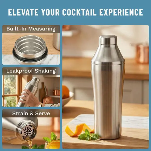 Alt view image 3 of 7 - Elevated Craft Hybrid Cocktail Shaker - Premium Vacuum Insulated Stainless Steel Cocktail Shaker - Innovative Measuring System - Martini Shaker for the Home Bartender - 28oz Total Volume