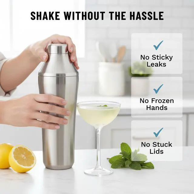 Alt view image 2 of 7 - Elevated Craft Hybrid Cocktail Shaker - Premium Vacuum Insulated Stainless Steel Cocktail Shaker - Innovative Measuring System - Martini Shaker for the Home Bartender - 28oz Total Volume