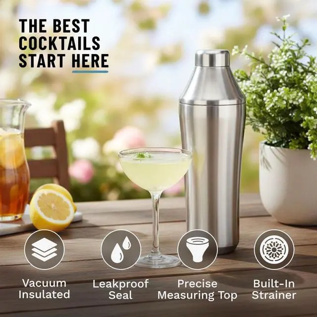 Alt view image 4 of 7 - Elevated Craft Hybrid Cocktail Shaker - Premium Vacuum Insulated Stainless Steel Cocktail Shaker - Innovative Measuring System - Martini Shaker for the Home Bartender - 28oz Total Volume