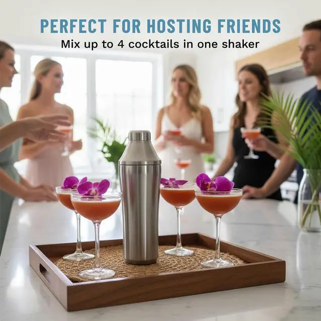 Alt view image 5 of 7 - Elevated Craft Hybrid Cocktail Shaker - Premium Vacuum Insulated Stainless Steel Cocktail Shaker - Innovative Measuring System - Martini Shaker for the Home Bartender - 28oz Total Volume