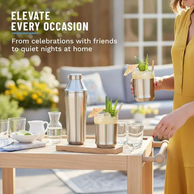 Alt view image 7 of 7 - Elevated Craft Hybrid Cocktail Shaker - Premium Vacuum Insulated Stainless Steel Cocktail Shaker - Innovative Measuring System - Martini Shaker for the Home Bartender - 28oz Total Volume
